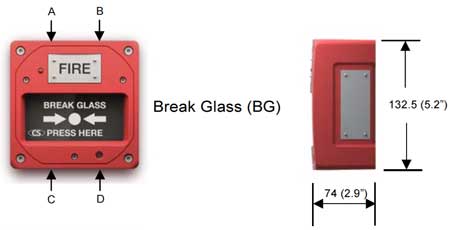 Clifford & Snell - Manual Call Point, Hazardous Area (ATEX) - Yodalex MCP - Break Glass Dimensions Illustration